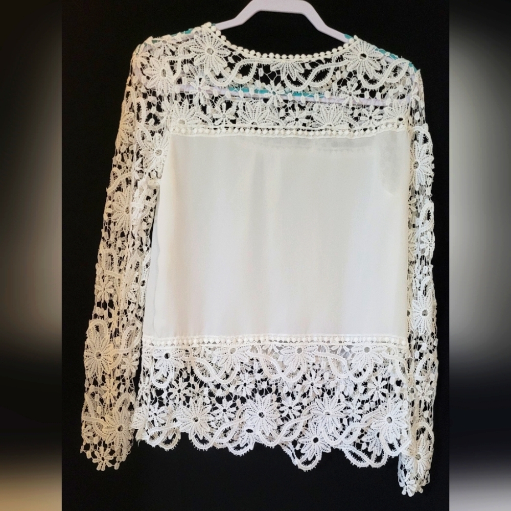 Sheer White Lace Top or Cover Up, M